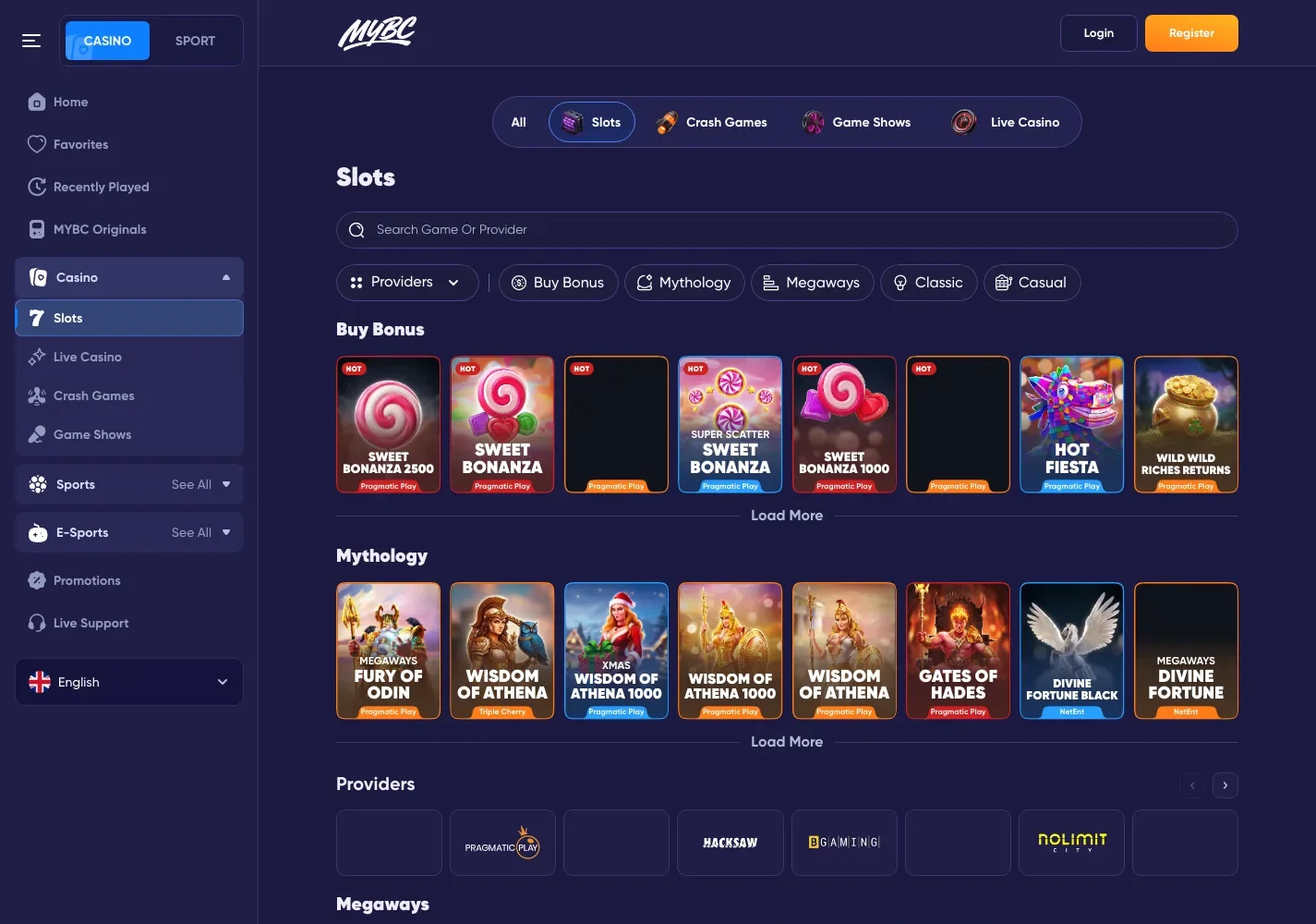 The redesigned casino lobby on desktop: rows of game cards in one illustrated style