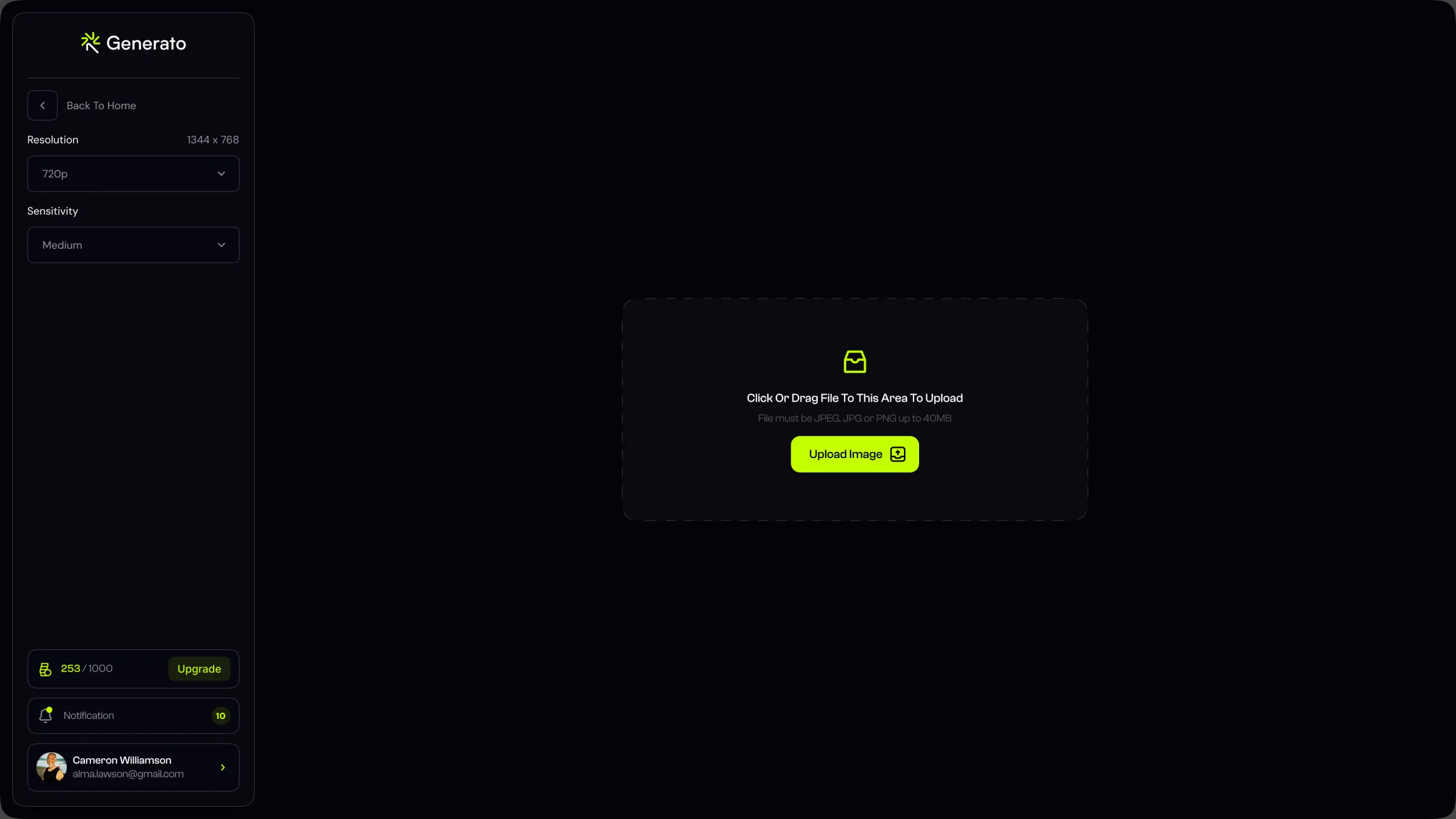 Background removal upload empty state with file constraints