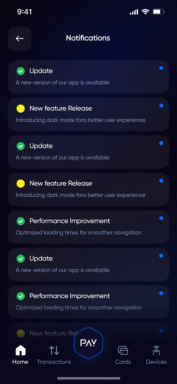 Notifications — updates, feature releases and performance improvements