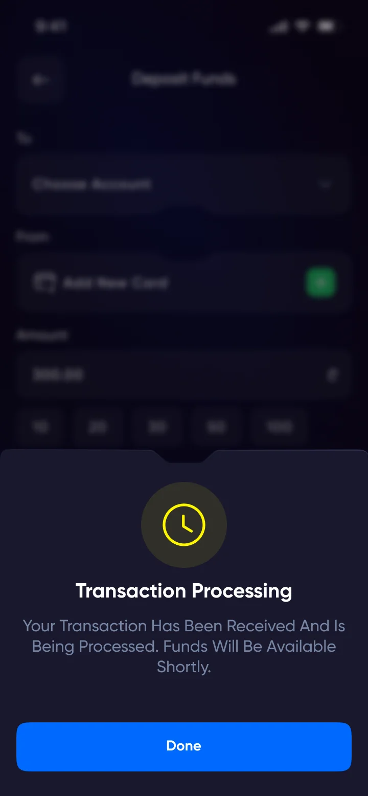 Transaction Processing — full-screen pending state
