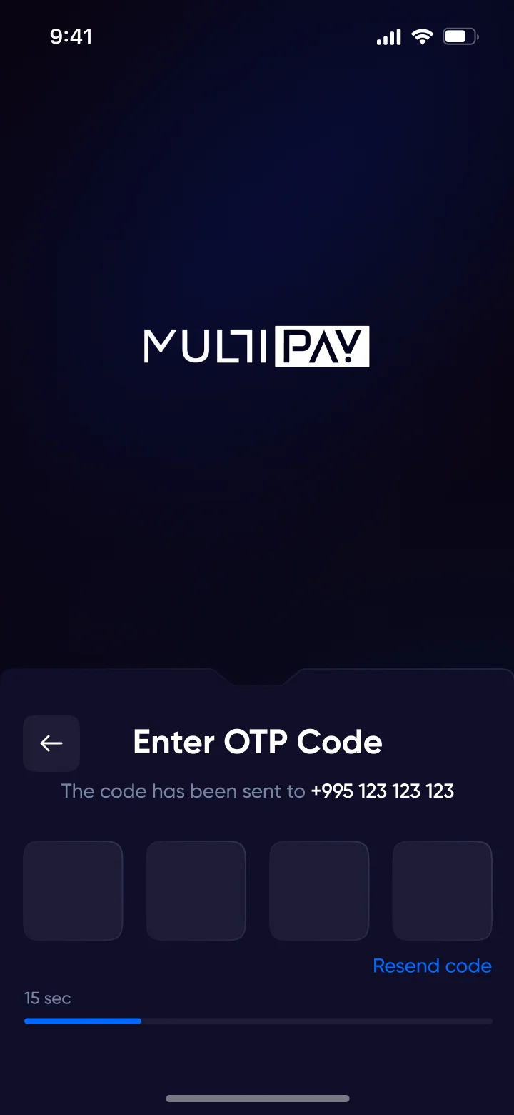 Sign in — OTP code entry with resend timer