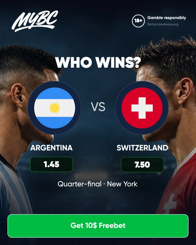 Automato Meta ad — Argentina vs Switzerland head-to-head with crests, odds chips and a freebet button